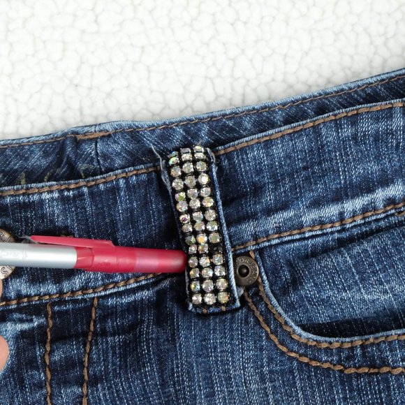 Vintage Blue Jeans Womens 11 12 Bootcut Medium Wash Rhinestones Low Rise 90s - Picture 11 of 13